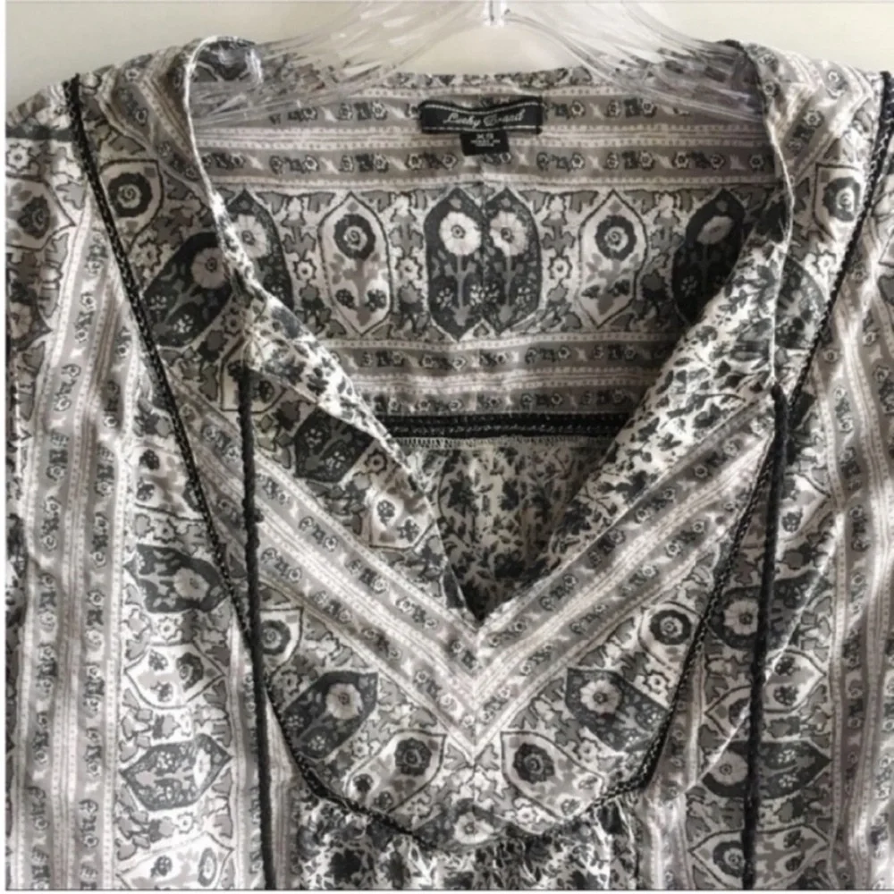 Lucky Brand shirt black white peasant boho tie - Picture 5 of 8